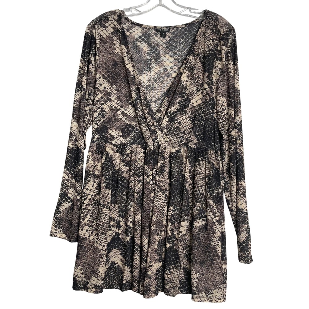 Torrid Babydoll Knit And Mesh Top Womens Plus Size 2X Snake Brown Sheer